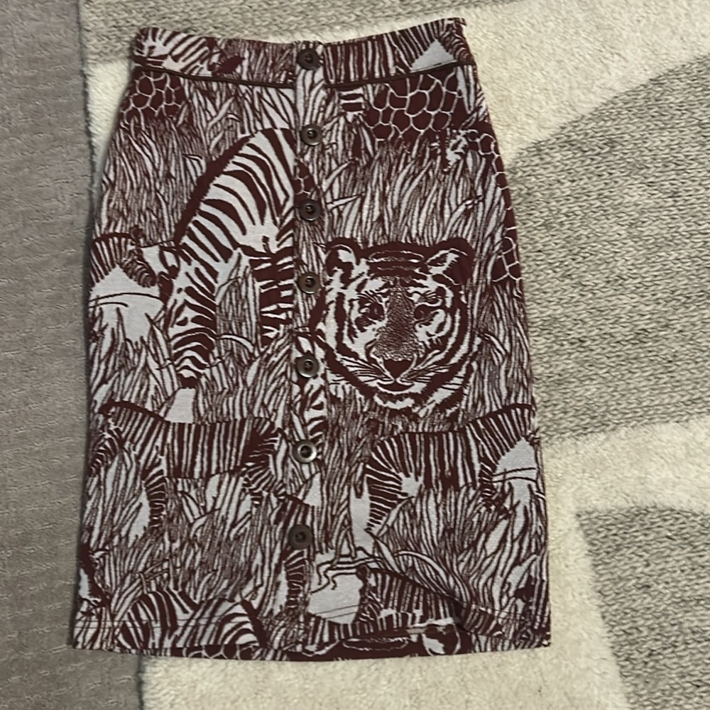 Anthropologie Burgundy Animal Print Pencil Skirt